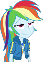 Size: 3000x4265 | Tagged: safe, artist:cloudy glow, derpibooru import, edit, rainbow dash, human, equestria girls, g4, clothes, dashing through the mall, equestria girls specials, female, geode of super speed, hoodie, inverted mouth, jacket, magical geodes, my little pony equestria girls: holidays unwrapped, shirt, simple background, smiling, solo, transparent background, vector, vector edit