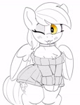 Size: 2144x2822 | Tagged: safe, artist:pabbley, derpibooru import, derpy hooves, pegasus, pony, g4, blush lines, blushing, chest fluff, choker, clothes, cute, derpabetes, female, grayscale, heart, heart eyes, mare, monochrome, off shoulder, off shoulder sweater, one eye closed, partial color, simple background, solo, sweater, sweater dress, tongue, tongue out, white background, wide hips, wingding eyes, wink