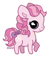 Size: 169x196 | Tagged: safe, artist:dizziness, derpibooru import, cotton candy (g1), earth pony, pony, g1, 2010, bow, chibi, colored pinnae, cute, dizziness's chibi ponies, female, looking at you, mare, outline, raised hoof, raised leg, simple background, solo, standing, tail, tail bow, transparent background