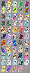 Size: 600x1440 | Tagged: safe, artist:dizziness, derpibooru import, mimic (g1), parasol (g1), pretty pop, shady, whizzer, oc, oc:ceolsige, oc:haalima, oc:lady lollipop, oc:london kites, oc:moonbreeze, oc:neon crystal, oc:skyblazer, oc:soleste, oc:sunflower (sourdoughstomper), oc:zero, alicorn, cat, earth pony, pegasus, pony, twinkle eyed pony, unicorn, g1, g3, 2010, 2011, alicorn oc, blaze (coat marking), body markings, bow, chibi, christmas, clothes, coat markings, colored pinnae, colored wings, cute, dizziness's chibi ponies, ear piercing, earring, earth pony oc, eyeshadow, facial markings, fairy wings, feather, female, flying, freckles, goggles, goggles on head, gradient legs, gradient muzzle, gradient wings, gray background, grin, hat, head turn, headband, holiday, horn, jewelry, leg markings, looking at you, makeup, male, mare, mlp arena, multicolored hair, not adoptables, oc name needed, ocs everywhere, outline, pegasus oc, piercing, pinwheel (g1), rainbow hair, raised hoof, raised leg, santa hat, scarf, simple background, smiling, solo, spread wings, stallion, standing, star (coat marking), tail, tail bow, transparent background, unicorn oc, wings