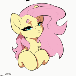 Size: 1500x1500 | Tagged: safe, artist:skitsroom, derpibooru import, fluttershy, pegasus, pony, g4, animated, beanbrows, bust, chest fluff, deal with it, eyebrows, female, gif, mare, signature, simple background, solo, sunglasses, swag glasses, white background