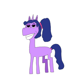 Size: 2500x2500 | Tagged: safe, artist:enterusxrname, derpibooru import, twilight sparkle, unicorn twilight, pony, unicorn, g4, digital art, grin, horn, lidded eyes, masterpiece, ponytail, simple background, smiling, solo, white background