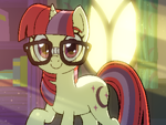 Size: 800x600 | Tagged: safe, artist:rangelost, derpibooru import, moondancer, unicorn, g4, book, bookshelf, crepuscular rays, curtains, cyoa, cyoa:d20 pony, dust motes, glasses, horn, looking at you, offscreen character, pov, solo, story included, sunlight, window