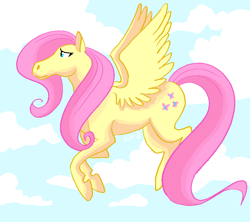 Size: 900x800 | Tagged: artist needed, source needed, safe, derpibooru import, fluttershy, horse, pegasus, pony, g4, cloud, cutie mark, flying, full body, sky, solo