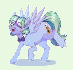 Size: 2508x2381 | Tagged: safe, artist:honeybbear, derpibooru import, oc, oc only, oc:silky strings, pegasus, pony, green background, pegasus oc, simple background, solo