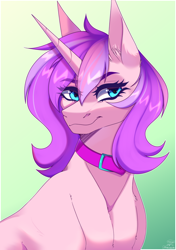 Size: 2760x3920 | Tagged: safe, artist:honeybbear, derpibooru import, oc, oc only, pony, unicorn, collar, gradient background, horn, solo, unicorn oc