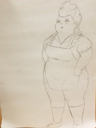 Size: 2983x3977 | Tagged: safe, artist:elspoiledmilk, derpibooru import, cup cake, human, bbw, fat, female, high res, humanized, monochrome, photo, solo, thick cup cake, traditional art