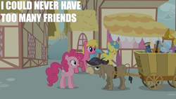 Size: 2000x1125 | Tagged: safe, derpibooru import, edit, edited screencap, editor:quoterific, screencap, cherry berry, cranky doodle donkey, lemon hearts, pinkie pie, donkey, earth pony, pony, a friend in deed, g4, season 2