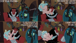 Size: 2000x1125 | Tagged: safe, derpibooru import, edit, edited screencap, editor:quoterific, screencap, cozy glow, lord tirek, queen chrysalis, changeling, changeling queen, g4, season 9, the summer sun setback, trio