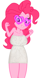 Size: 4199x8000 | Tagged: safe, artist:laszlvfx, derpibooru import, edit, pinkie pie, human, equestria girls, g4, bare shoulders, big breasts, breasts, clothes, dress, female, happy, pinkie pies, sexy, simple background, smiling, solo, solo female, sunglasses, transparent background, vector, vector edit