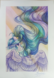 Size: 2786x4000 | Tagged: safe, artist:jsunlight, derpibooru import, princess celestia, alicorn, pony, g4, i really like her mane, solo, traditional art, watercolor painting