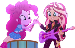 Size: 3882x2520 | Tagged: safe, derpibooru import, edit, edited screencap, editor:homersimpson1983, screencap, pinkie pie, sunset shimmer, human, equestria girls, g4, background removed, female, musical instrument, not a vector