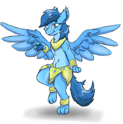 Size: 943x949 | Tagged: safe, artist:pzkratzer, derpibooru import, oc, oc only, oc:night cloud, semi-anthro, sphinx, aggie.io, belly button, belly dancer, belly dancer outfit, bipedal, clothes, female, paw pads, paws, sketch, smiling, solo, sphinx oc, spread wings, teeth, underpaw, wings