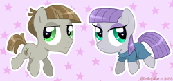 Size: 1098x518 | Tagged: safe, artist:lullapiies, derpibooru import, maud pie, mudbriar, earth pony, pony, g4, clothes, duo focus, female, male, mare, ship:maudbriar, shipping, signature, simple background, straight