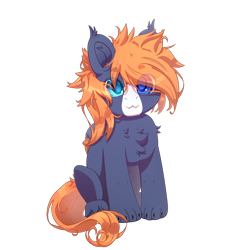 Size: 2500x2500 | Tagged: safe, alternate version, artist:medkit, derpibooru import, oc, oc only, oc:ruby the exorcist, hybrid, original species, pegasus, pony, :3, blaze (coat marking), blue coat, blue eyes, chest fluff, chibi, claws, coat markings, colored claws, colored ear fluff, colored eyebrows, colored eyelashes, colored hooves, colored lineart, colored muzzle, colored pupils, colored tassels, colored wings, cute, ears up, eye clipping through hair, eyebrows, eyebrows visible through hair, eyes open, facial markings, fangs, feathered wings, folded wings, front view, full body, gift art, heart ears, heart shaped, heterochromia, high res, lightly watermarked, long tail, male, orange mane, orange tail, paint tool sai 2, paws, pegasus oc, png, short mane, shoulder fluff, signature, simple background, sitting, small wings, smiling, solo, stallion, tail, tassels, transparent background, unshorn fetlocks, wall of tags, watermark, wings