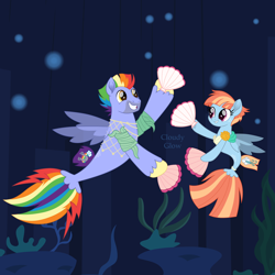 Size: 2000x2000 | Tagged: safe, artist:cloudy glow, derpibooru import, bow hothoof, windy whistles, pegasus, sea pony, seapony (g4), g4, bubble, coral, dancing, dorsal fin, female, fin, fin wings, fins, fish tail, flowing mane, flowing tail, happy, looking at each other, looking at someone, male, mare, ocean, scales, seaponified, seaquestria, seashell fan, seaweed, smiling, smiling at each other, species swap, spread wings, stallion, swimming, tail, underwater, unshorn fetlocks, vector, water, wings
