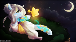 Size: 800x443 | Tagged: safe, artist:majesticwhalequeen, derpibooru import, oc, earth pony, pony, female, mare, moon, solo, stars