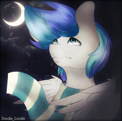 Size: 586x584 | Tagged: safe, artist:majesticwhalequeen, derpibooru import, oc, pegasus, pony, clothes, male, moon, scarf, solo, stallion