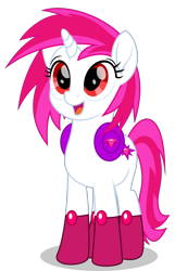 Size: 3000x4648 | Tagged: safe, artist:keronianniroro, derpibooru import, oc, oc only, oc:dazzler, pony, unicorn, clothes, female, gem, headphones, hooves, horn, mare, not vinyl scratch, open mouth, red eyes, simple background, solo, stockings, thigh highs, transparent background, vector