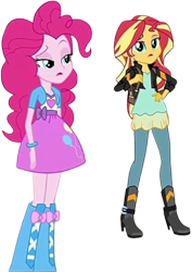 Size: 1785x2520 | Tagged: safe, derpibooru import, edit, edited screencap, editor:homersimpson1983, screencap, pinkie pie, sunset shimmer, human, equestria girls, g4, background removed, duo, duo female, female, not a vector, simple background, transparent background