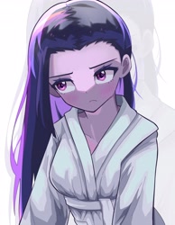 Size: 3186x4096 | Tagged: safe, artist:gunim8ed, derpibooru import, twilight sparkle, human, equestria girls, g4, rarity's biggest fan, alternate hairstyle, clothes, female, interseason shorts, robe, solo