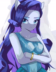 Size: 3186x4096 | Tagged: safe, artist:gunim8ed, derpibooru import, rarity, human, equestria girls, g4, bracelet, clothes, dress, female, jewelry, ponied up, pony ears, solo