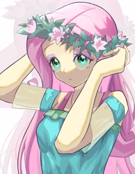 Size: 3186x4096 | Tagged: safe, artist:gunim8ed, derpibooru import, fluttershy, human, equestria girls, g4, female, floral head wreath, flower, solo