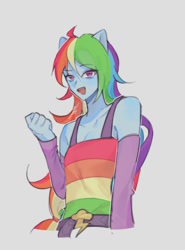 Size: 802x1086 | Tagged: safe, artist:gb_mlp, derpibooru import, rainbow dash, human, equestria girls, g4, bare shoulders, female, gray background, ponied up, pony ears, rainbow dash always dresses in style, simple background, sleeveless, solo, wingless