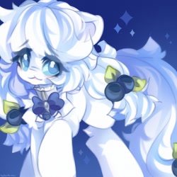 Size: 2048x2048 | Tagged: safe, artist:vanilla-chan, derpibooru import, oc, oc only, oc:afina rye, earth pony, pony, abstract background, bell, bell collar, blueberry, collar, female, food, mare, solo