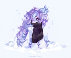 Size: 2048x1678 | Tagged: safe, artist:vanilla-chan, derpibooru import, oc, oc only, pony, clothes, female, fetlock tuft, mare, scarf, snow, solo