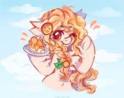 Size: 2048x1625 | Tagged: safe, artist:vanilla-chan, derpibooru import, oc, oc only, earth pony, pony, braid, cake, chest fluff, ear fluff, ears, female, fetlock tuft, food, mare, one eye closed, solo, wink