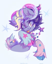 Size: 1688x2048 | Tagged: safe, artist:vanilla-chan, derpibooru import, oc, oc only, pony, choker, cloven hooves, goat horns, hairclip, horns, jewelry, necklace, starry eyes, tongue, tongue out, wingding eyes