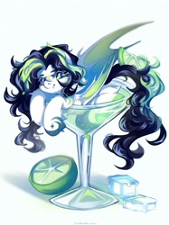 Size: 1533x2048 | Tagged: safe, artist:vanilla-chan, derpibooru import, oc, oc only, bat pony, pony, blushing, cocktail glass, drink, fangs, female, fetlock tuft, ice cube, lime, mare, simple background, white background