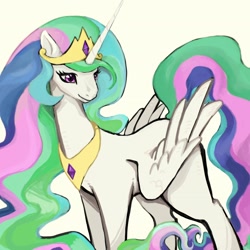 Size: 2480x2480 | Tagged: safe, artist:pangolin81, derpibooru import, princess celestia, alicorn, pony, g4, crown, female, jewelry, lidded eyes, mare, peytral, regalia, simple background, smiling, solo, white background