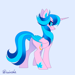 Size: 3000x3000 | Tagged: safe, artist:neonishe, derpibooru import, oc, oc only, oc:neon star, alicorn, pony, alicorn oc, horn, looking at you, looking back, looking back at you, solo, wings
