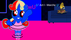 Size: 1280x720 | Tagged: safe, derpibooru import, oc, oc only, oc:angrymetal, pony, unicorn, ballerina, ballet, ballet slippers, clothes, crossdressing, cute, dancing, horn, male, puppy dog eyes, record player, sofa, solo, tutu