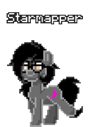 Size: 208x292 | Tagged: safe, artist:salty air, derpibooru import, oc, oc only, oc:starmapper, earth pony, pony, animated, black mane, dark gray coat, digital art, earth pony oc, female, glasses, golden eyes, mare, pixel art, pony town, simple background, solo, transparent background, trotting, trotting in place