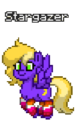 Size: 188x304 | Tagged: safe, artist:salty air, derpibooru import, oc, oc only, oc:stargazer, pegasus, pony, animated, clothes, female, flying, leg warmers, lesbian pride flag, lime eyes, mare, moon cutie mark, pegasus oc, pony town, pride, pride flag, purple coat, simple background, solo, transparent background, two toned mane, wings, yellow mane