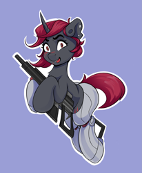 Size: 1505x1824 | Tagged: safe, artist:kittytitikitty, derpibooru import, oc, pony, unicorn, gun, horn, unicorn oc, weapon