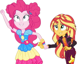 Size: 3055x2520 | Tagged: safe, alternate version, derpibooru import, edit, edited screencap, screencap, pinkie pie, sunset shimmer, human, equestria girls, g4, background removed, duo, duo female, equestria girls specials, female, my little pony equestria girls: sunset's backstage pass, not a vector