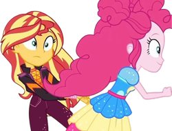 Size: 3320x2520 | Tagged: safe, artist:mrtoonlover83, derpibooru import, edit, edited screencap, screencap, pinkie pie, sunset shimmer, human, equestria girls, g4, background removed, duo, equestria girls specials, female, my little pony equestria girls: sunset's backstage pass, not a vector, running, simple background, transparent background