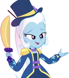 Size: 2224x2520 | Tagged: safe, derpibooru import, edit, edited screencap, editor:homersimpson1983, screencap, trixie, human, equestria girls, g4, street magic with trixie, background removed, female, my little pony equestria girls: better together, not a vector, simple background, solo, sword, transparent background, weapon