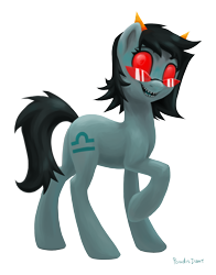 Size: 1800x2300 | Tagged: safe, artist:kaermter, derpibooru import, pony, female, glasses, homestuck, horns, mare, ponified, red eyes, sharp teeth, simple background, solo, species swap, teeth, terezi pyrope, transparent background