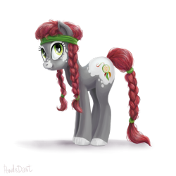 Size: 960x960 | Tagged: safe, artist:kaermter, derpibooru import, oc, oc only, earth pony, pony, bandana, braid, braided tail, female, mare, pigtails, simple background, solo, tail, transparent background