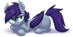 Size: 2724x1378 | Tagged: safe, artist:kaermter, derpibooru import, oc, oc only, bat pony, pony, ear tufts, female, lying down, mare, prone, simple background, slit eyes, solo, transparent background