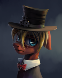 Size: 1417x1782 | Tagged: safe, artist:kaermter, derpibooru import, oc, oc only, pony, bags under eyes, bowtie, clothes, hat, male, stallion, steampunk, top hat