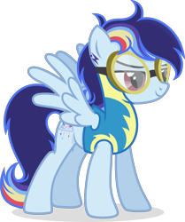 Size: 2540x3034 | Tagged: safe, artist:cirillaq, derpibooru import, oc, oc only, oc:cloud whizz, pony, clothes, female, goggles, high res, mare, offspring, parent:rainbow dash, parent:soarin', parents:soarindash, simple background, solo, transparent background, uniform, vector, wonderbolt trainee uniform