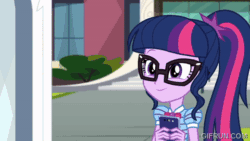 Size: 520x293 | Tagged: safe, derpibooru import, screencap, sci-twi, twilight sparkle, human, equestria girls, g4, text support, text support: rarity, animated, cellphone, emoji, female, geode of telekinesis, gif, gifrun.com, magical geodes, my little pony equestria girls: choose your own ending, phone, solo