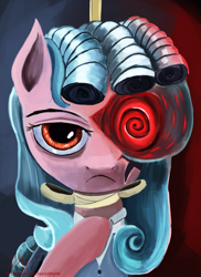 Size: 1680x2308 | Tagged: safe, artist:tazool, derpibooru import, cozy glow, pegasus, pony, alternate hairstyle, bust, corrupted, female, junji ito, looking at you, mare, older, portrait, solo, uzumaki