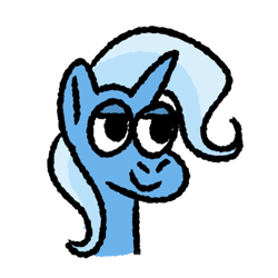 Size: 400x400 | Tagged: safe, artist:zoeyhorse, derpibooru import, trixie, pony, unicorn, g4, bust, horn, lidded eyes, simple background, smiling, solo, white background